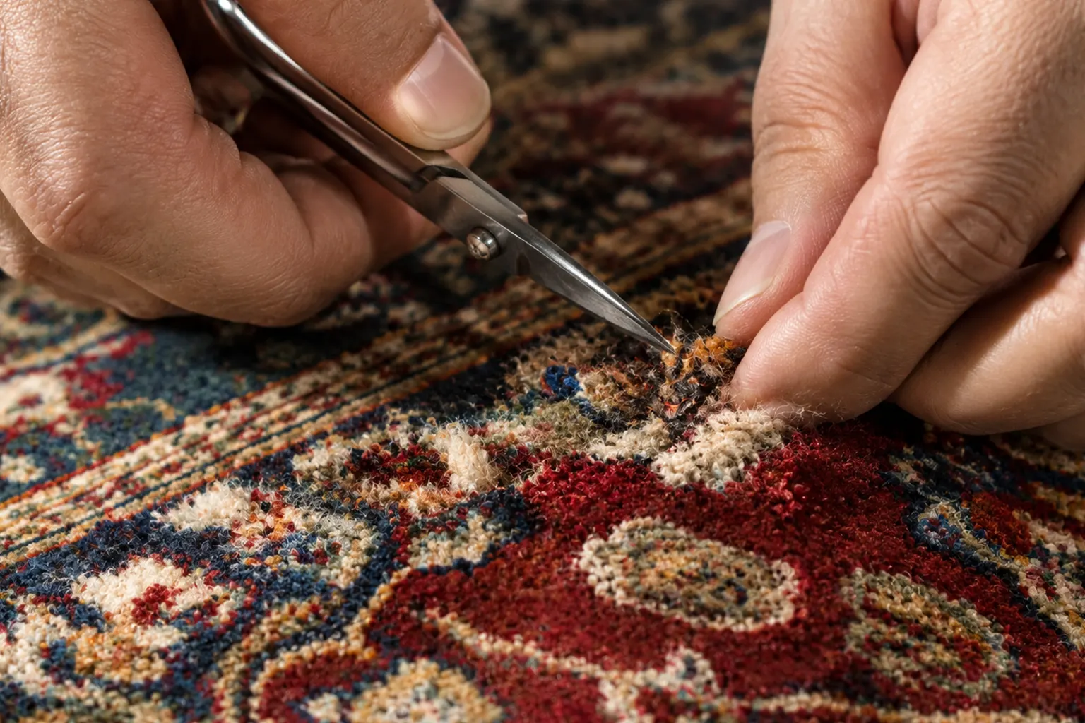 آموزش مرحلهبهمرحله رفع سوختگی سطحی فرش با زغال